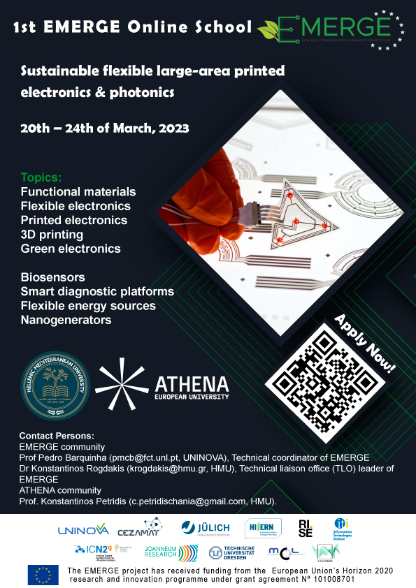 1st EMERGE/ATHENA Online School – Sustainable flexible large-area printed electronics and photonics